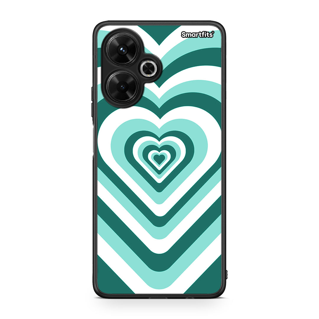 Xiaomi Poco M6 4G Green Hearts θήκη από τη Smartfits με σχέδιο στο πίσω μέρος και μαύρο περίβλημα | Smartphone case with colorful back and black bezels by Smartfits