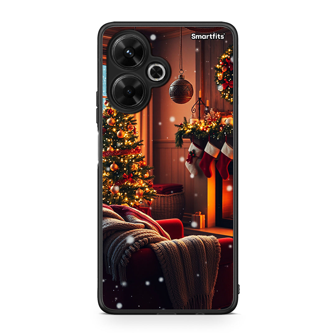 Xiaomi Poco M6 4G Home For Christmas θήκη από τη Smartfits με σχέδιο στο πίσω μέρος και μαύρο περίβλημα | Smartphone case with colorful back and black bezels by Smartfits