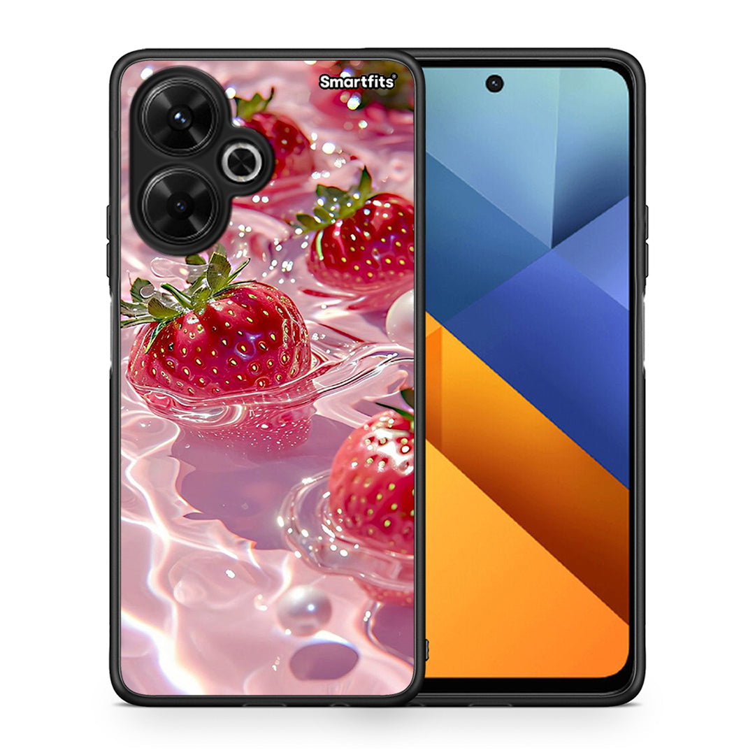 Θήκη Xiaomi Poco M6 4G Juicy Strawberries από τη Smartfits με σχέδιο στο πίσω μέρος και μαύρο περίβλημα | Xiaomi Poco M6 4G Juicy Strawberries case with colorful back and black bezels