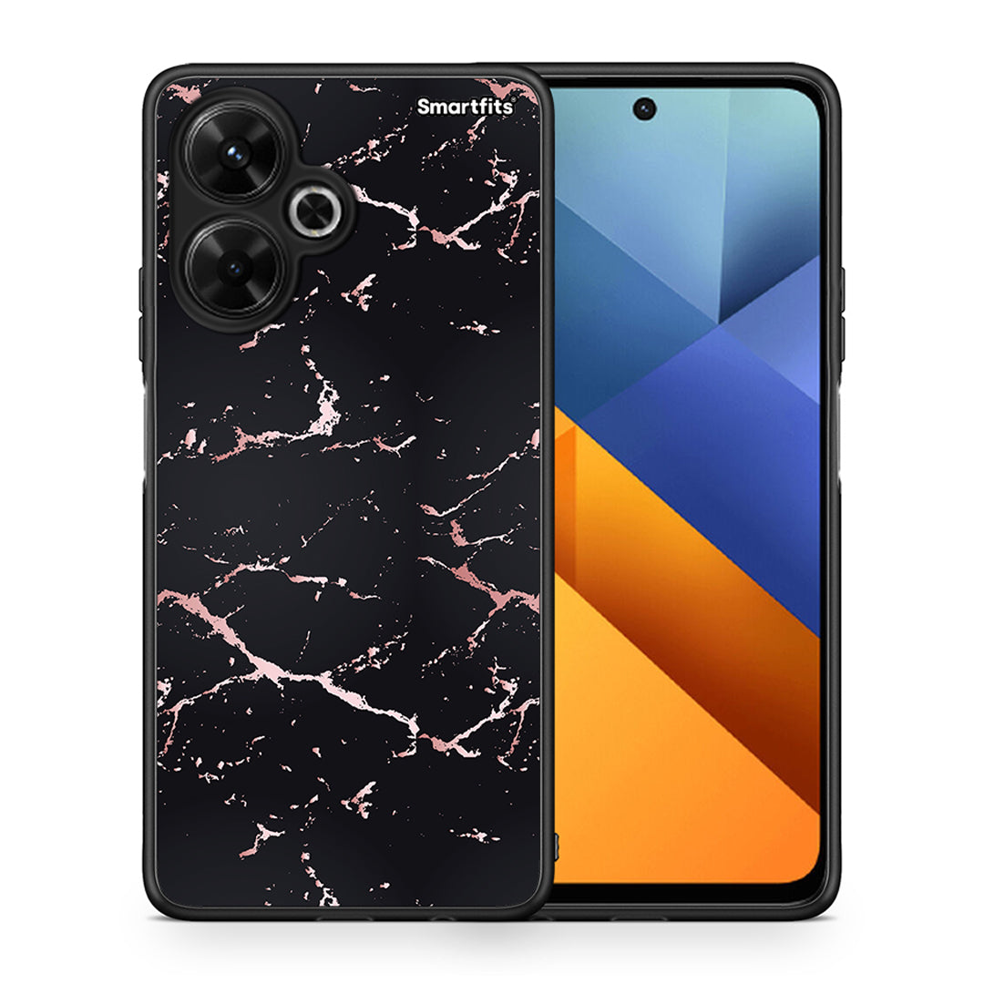 Θήκη Xiaomi Poco M6 4G Black Rosegold Marble από τη Smartfits με σχέδιο στο πίσω μέρος και μαύρο περίβλημα | Xiaomi Poco M6 4G Black Rosegold Marble case with colorful back and black bezels