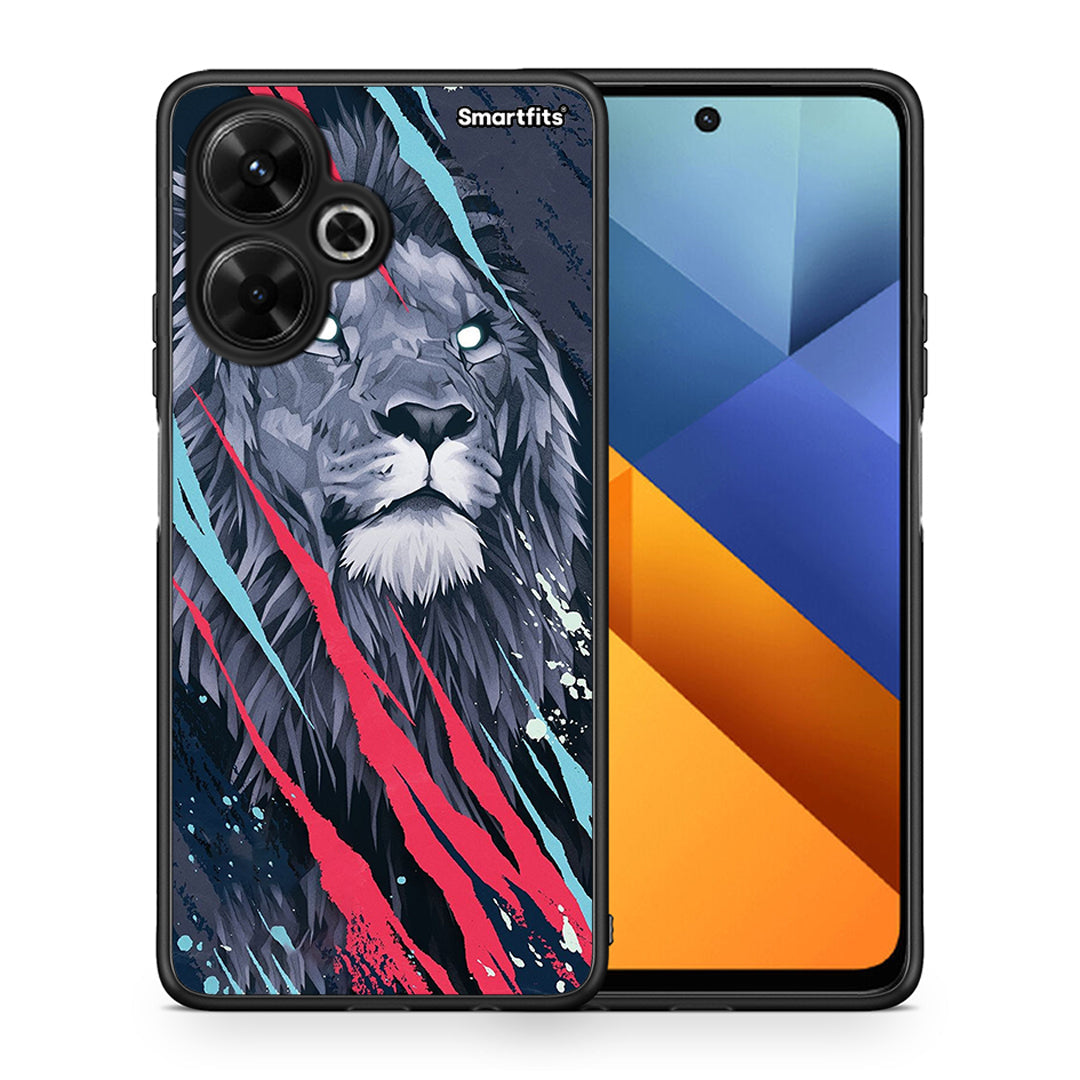 Θήκη Xiaomi Poco M6 4G Lion Designer PopArt από τη Smartfits με σχέδιο στο πίσω μέρος και μαύρο περίβλημα | Xiaomi Poco M6 4G Lion Designer PopArt case with colorful back and black bezels