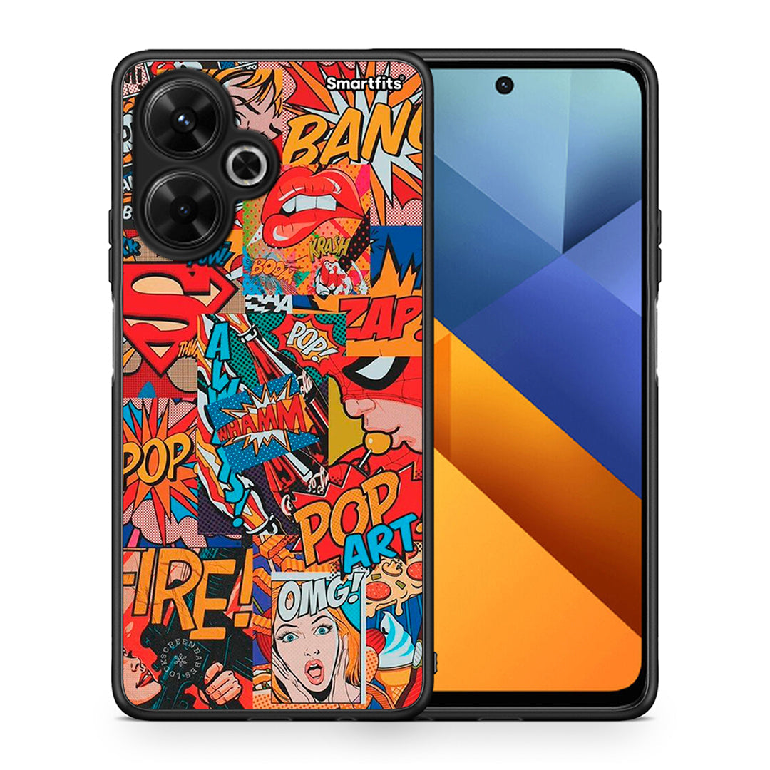 Θήκη Xiaomi Poco M6 4G PopArt OMG από τη Smartfits με σχέδιο στο πίσω μέρος και μαύρο περίβλημα | Xiaomi Poco M6 4G PopArt OMG case with colorful back and black bezels