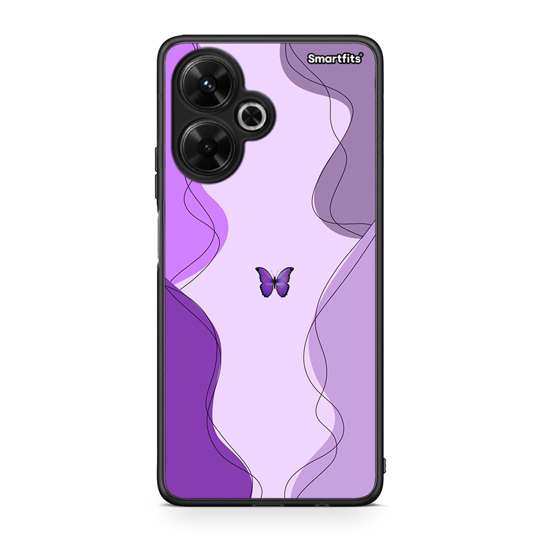 Xiaomi Poco M6 4G Purple Mariposa Θήκη Αγίου Βαλεντίνου από τη Smartfits με σχέδιο στο πίσω μέρος και μαύρο περίβλημα | Smartphone case with colorful back and black bezels by Smartfits