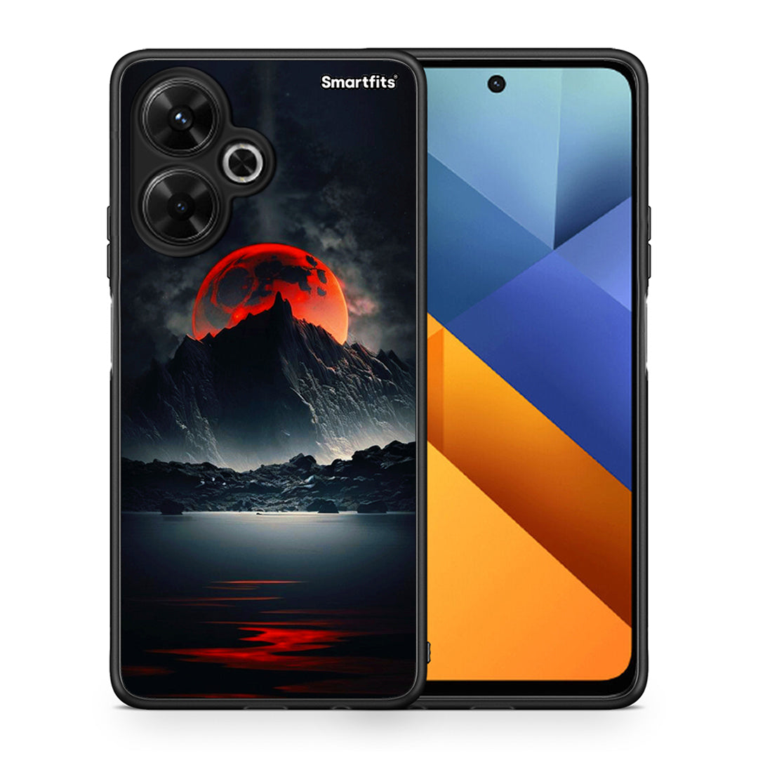 Θήκη Xiaomi Poco M6 4G Red Full Moon από τη Smartfits με σχέδιο στο πίσω μέρος και μαύρο περίβλημα | Xiaomi Poco M6 4G Red Full Moon case with colorful back and black bezels