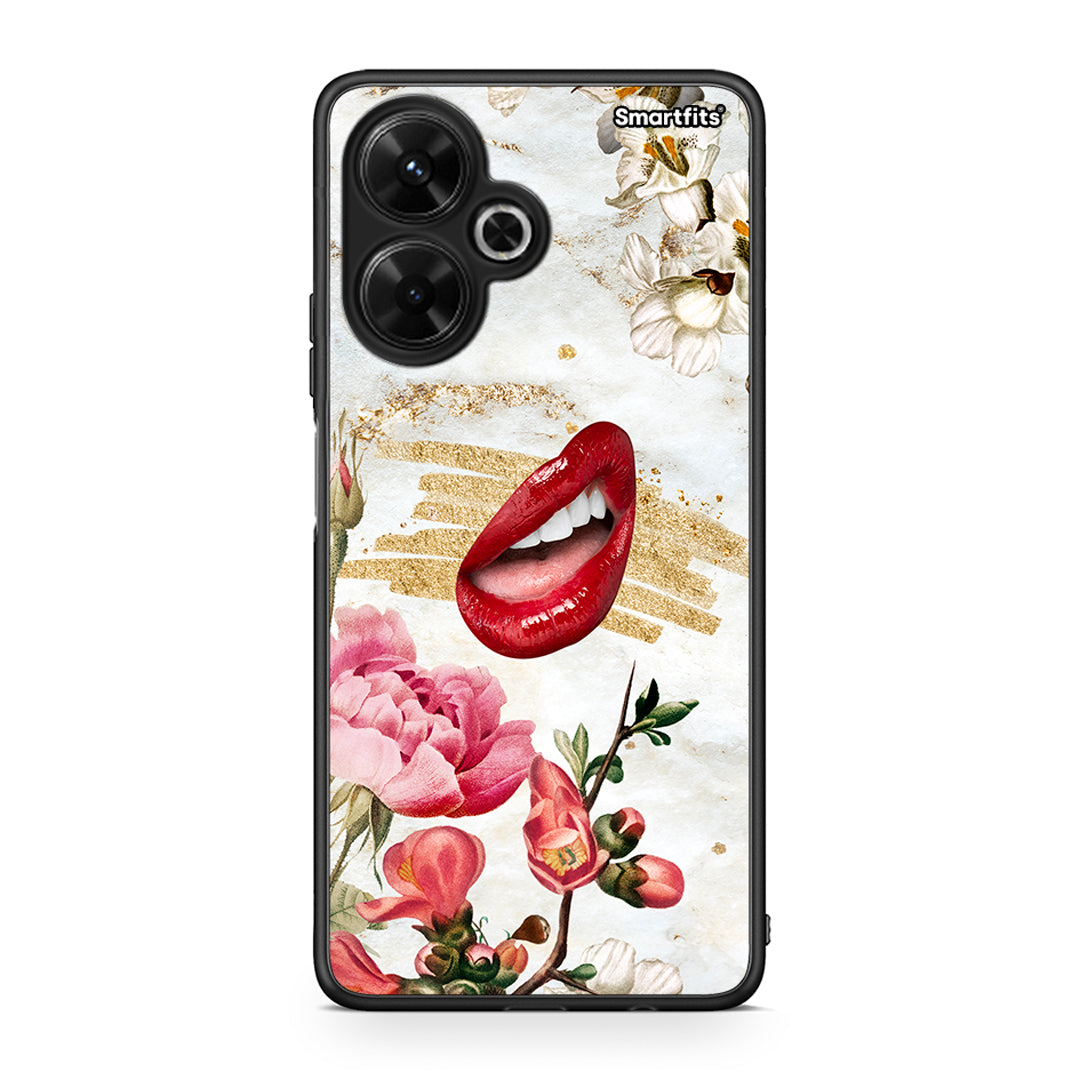 Xiaomi Poco M6 4G Red Lips θήκη από τη Smartfits με σχέδιο στο πίσω μέρος και μαύρο περίβλημα | Smartphone case with colorful back and black bezels by Smartfits