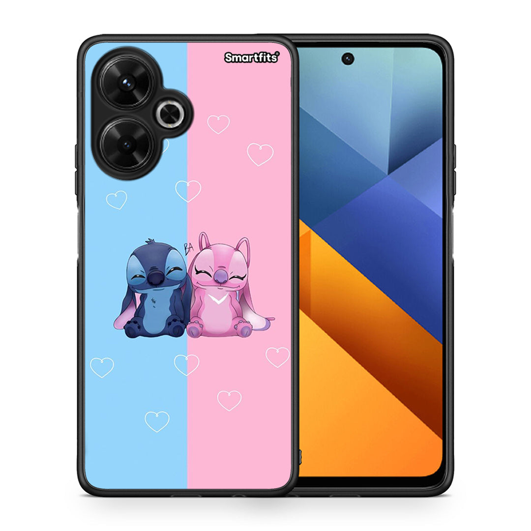 Θήκη Xiaomi Poco M6 4G Stitch And Angel από τη Smartfits με σχέδιο στο πίσω μέρος και μαύρο περίβλημα | Xiaomi Poco M6 4G Stitch And Angel case with colorful back and black bezels