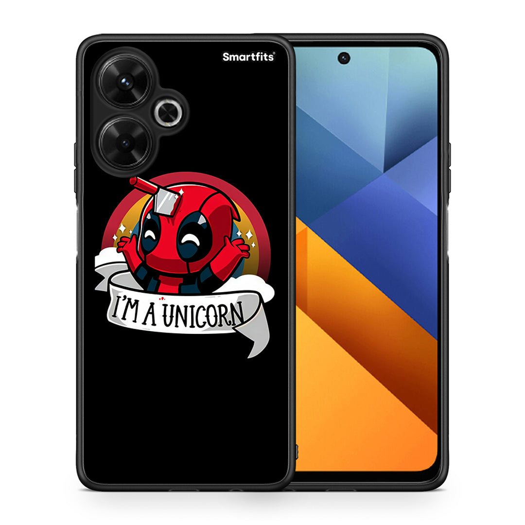 Θήκη Xiaomi Poco M6 4G Unicorn Deadpool από τη Smartfits με σχέδιο στο πίσω μέρος και μαύρο περίβλημα | Xiaomi Poco M6 4G Unicorn Deadpool case with colorful back and black bezels