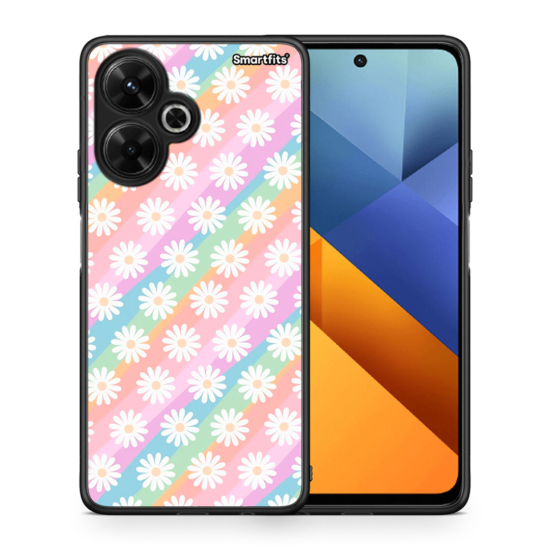 Θήκη Xiaomi Poco M6 4G White Daisies από τη Smartfits με σχέδιο στο πίσω μέρος και μαύρο περίβλημα | Xiaomi Poco M6 4G White Daisies case with colorful back and black bezels