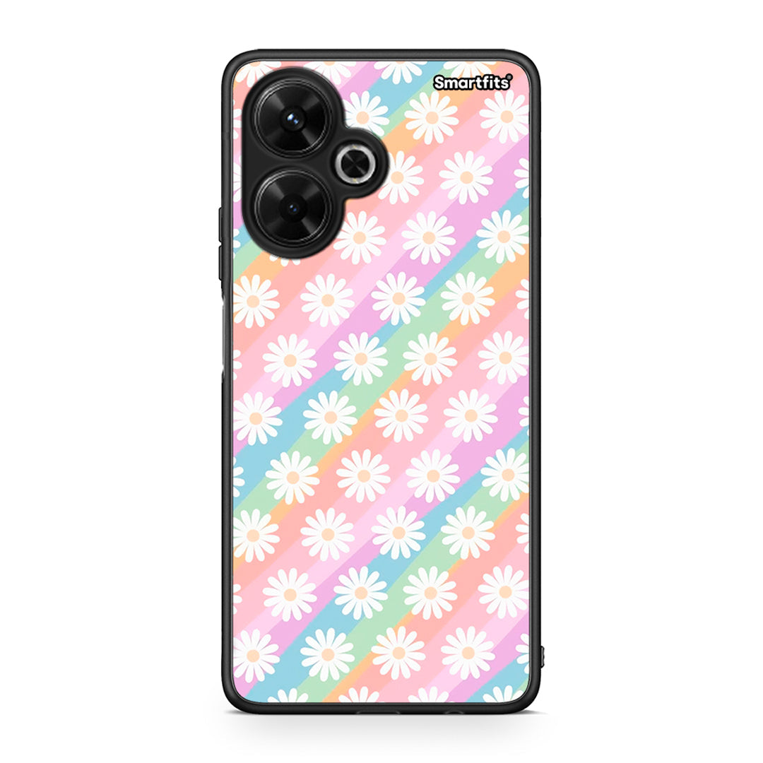 Xiaomi Poco M6 4G White Daisies θήκη από τη Smartfits με σχέδιο στο πίσω μέρος και μαύρο περίβλημα | Smartphone case with colorful back and black bezels by Smartfits