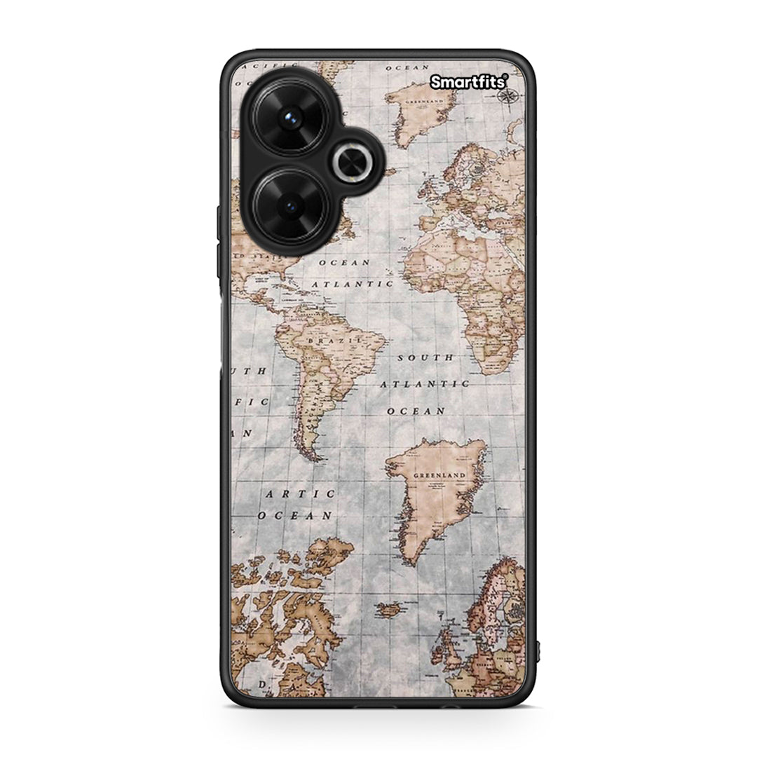 Xiaomi Poco M6 4G World Map Θήκη από τη Smartfits με σχέδιο στο πίσω μέρος και μαύρο περίβλημα | Smartphone case with colorful back and black bezels by Smartfits