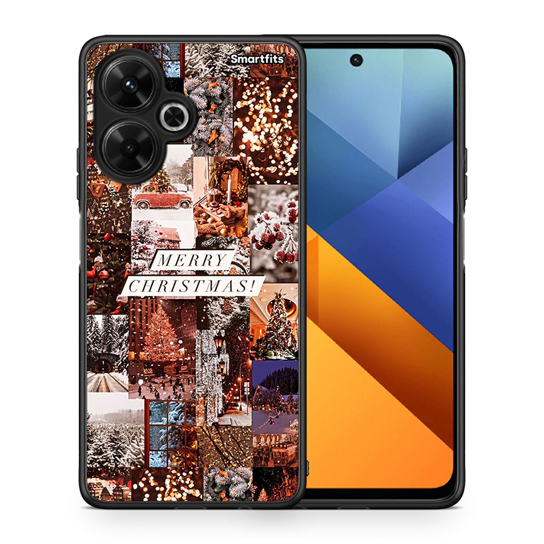 Θήκη Xiaomi Poco M6 4G Xmas Collage από τη Smartfits με σχέδιο στο πίσω μέρος και μαύρο περίβλημα | Xiaomi Poco M6 4G Xmas Collage case with colorful back and black bezels