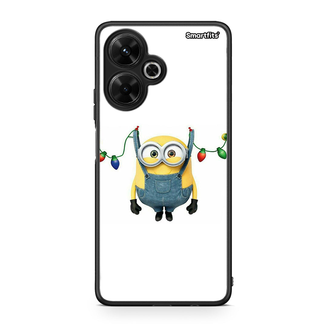 Xiaomi Poco M6 4G Xmas Minion Lights θήκη από τη Smartfits με σχέδιο στο πίσω μέρος και μαύρο περίβλημα | Smartphone case with colorful back and black bezels by Smartfits