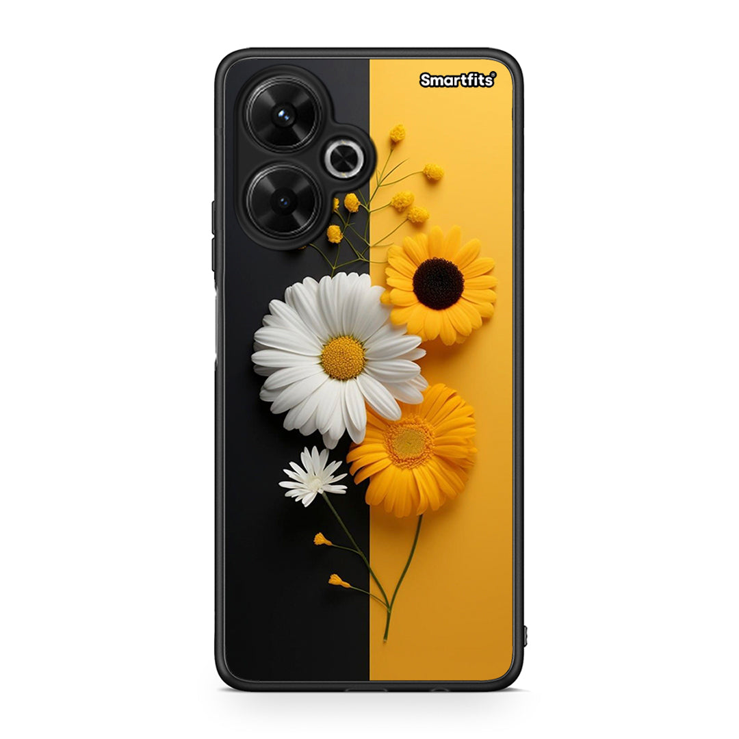 Xiaomi Poco M6 4G Yellow Daisies θήκη από τη Smartfits με σχέδιο στο πίσω μέρος και μαύρο περίβλημα | Smartphone case with colorful back and black bezels by Smartfits