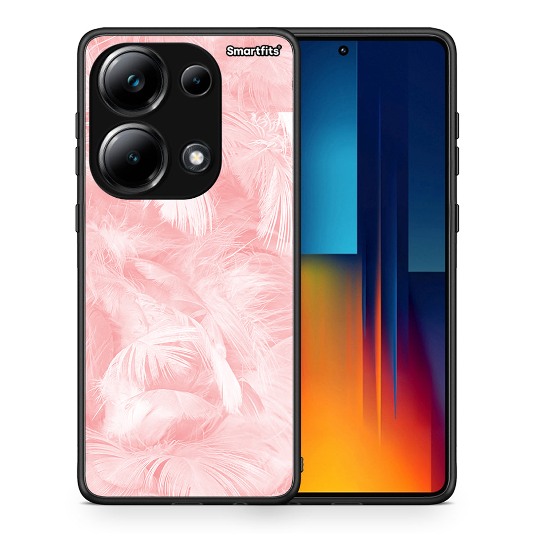 Θήκη Xiaomi Poco M6 Pro Pink Feather Boho από τη Smartfits με σχέδιο στο πίσω μέρος και μαύρο περίβλημα | Xiaomi Poco M6 Pro Pink Feather Boho case with colorful back and black bezels