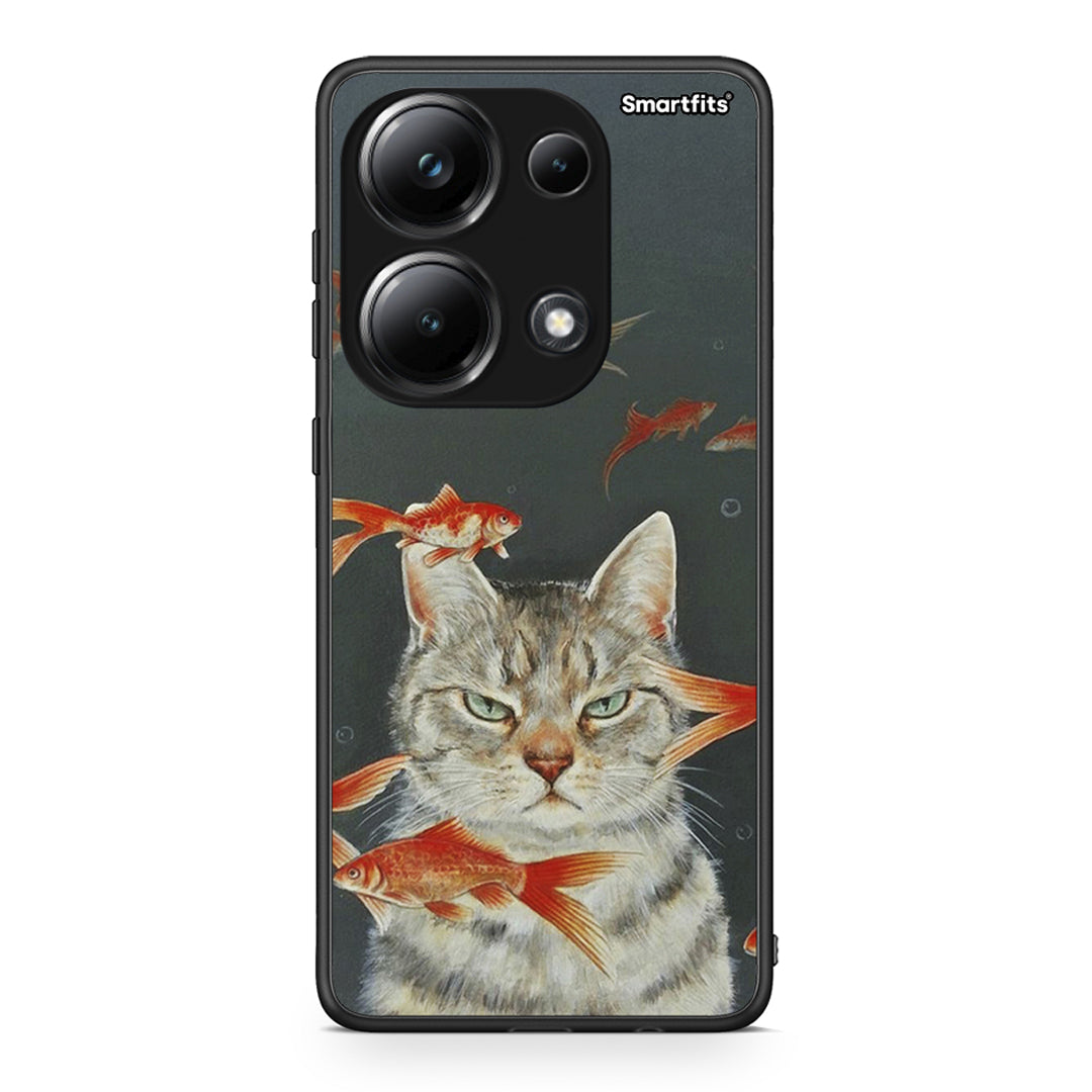 Xiaomi Poco M6 Pro Cat Goldfish θήκη από τη Smartfits με σχέδιο στο πίσω μέρος και μαύρο περίβλημα | Smartphone case with colorful back and black bezels by Smartfits