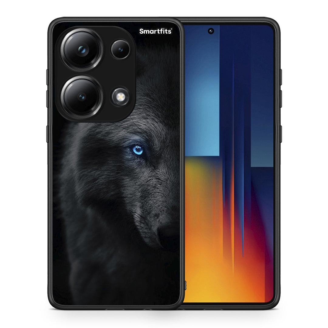 Θήκη Xiaomi Poco M6 Pro Dark Wolf από τη Smartfits με σχέδιο στο πίσω μέρος και μαύρο περίβλημα | Xiaomi Poco M6 Pro Dark Wolf case with colorful back and black bezels