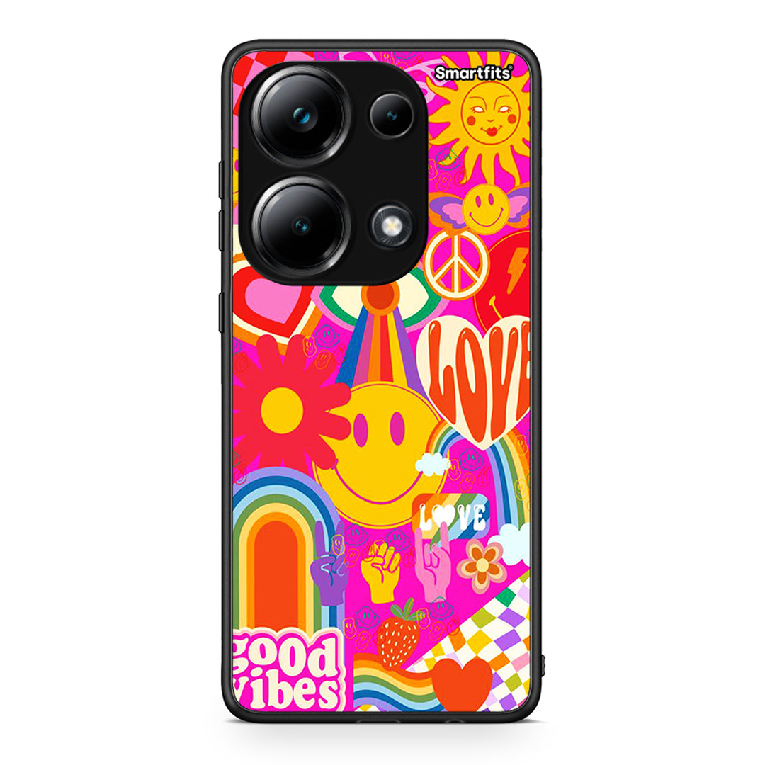 Xiaomi Poco M6 Pro Hippie Love θήκη από τη Smartfits με σχέδιο στο πίσω μέρος και μαύρο περίβλημα | Smartphone case with colorful back and black bezels by Smartfits