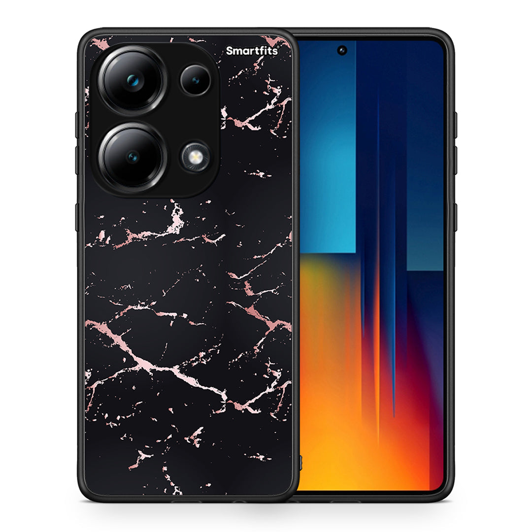 Θήκη Xiaomi Poco M6 Pro Black Rosegold Marble από τη Smartfits με σχέδιο στο πίσω μέρος και μαύρο περίβλημα | Xiaomi Poco M6 Pro Black Rosegold Marble case with colorful back and black bezels