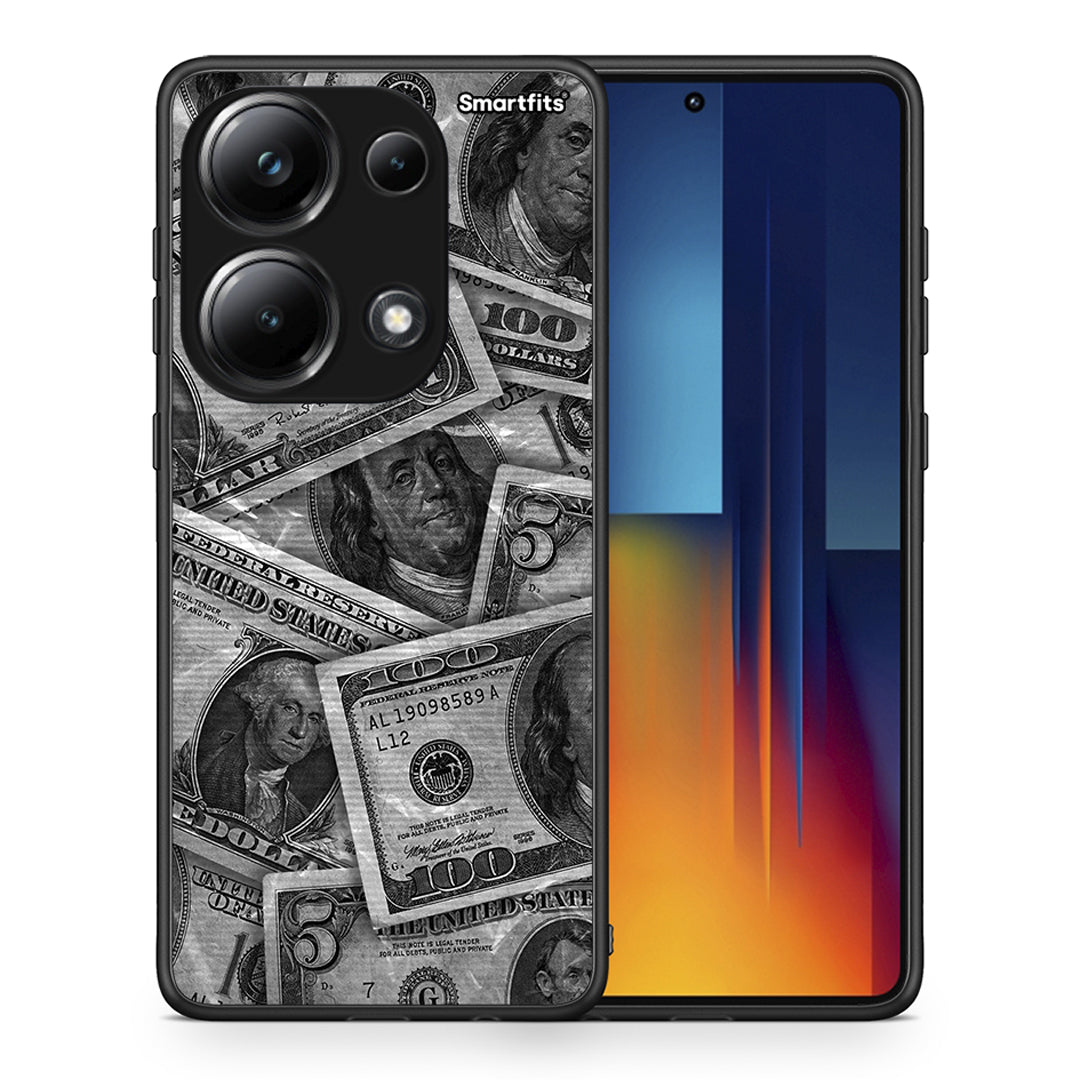 Θήκη Xiaomi Poco M6 Pro Money Dollars από τη Smartfits με σχέδιο στο πίσω μέρος και μαύρο περίβλημα | Xiaomi Poco M6 Pro Money Dollars case with colorful back and black bezels