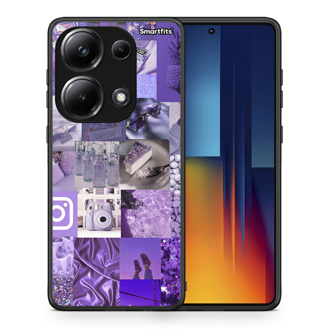 Θήκη Xiaomi Poco M6 Pro Purple Aesthetic Collage από τη Smartfits με σχέδιο στο πίσω μέρος και μαύρο περίβλημα | Xiaomi Poco M6 Pro Purple Aesthetic Collage case with colorful back and black bezels