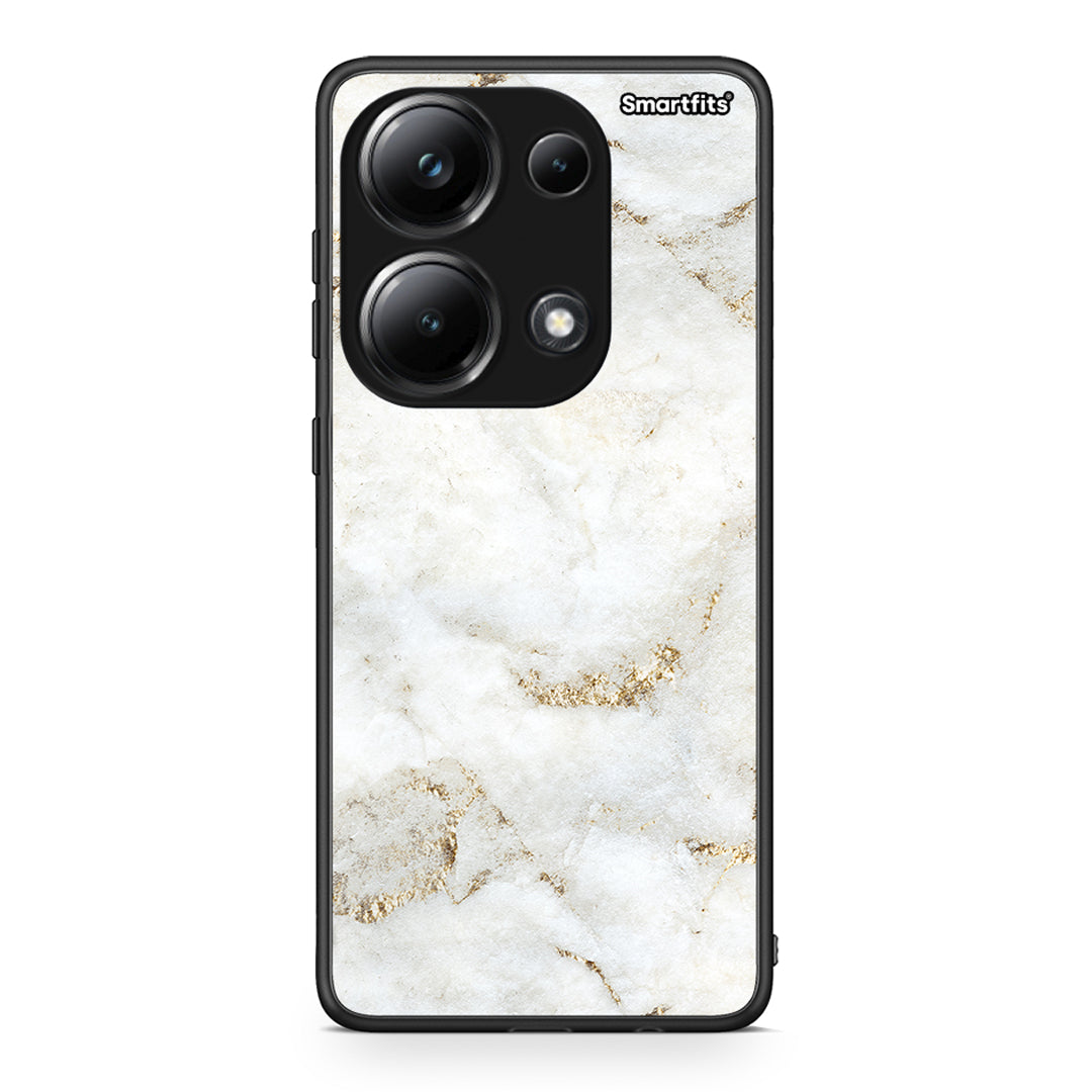 Xiaomi Poco M6 Pro White Gold Marble θήκη από τη Smartfits με σχέδιο στο πίσω μέρος και μαύρο περίβλημα | Smartphone case with colorful back and black bezels by Smartfits