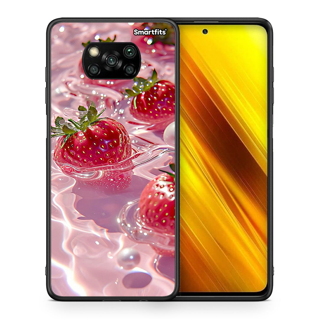 Θήκη Xiaomi Poco X3 Juicy Strawberries από τη Smartfits με σχέδιο στο πίσω μέρος και μαύρο περίβλημα | Xiaomi Poco X3 Juicy Strawberries case with colorful back and black bezels