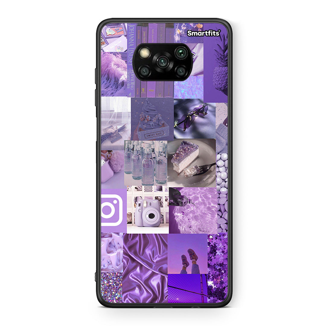 Θήκη Xiaomi Poco X3 Purple Aesthetic Collage από τη Smartfits με σχέδιο στο πίσω μέρος και μαύρο περίβλημα | Xiaomi Poco X3 Purple Aesthetic Collage case with colorful back and black bezels