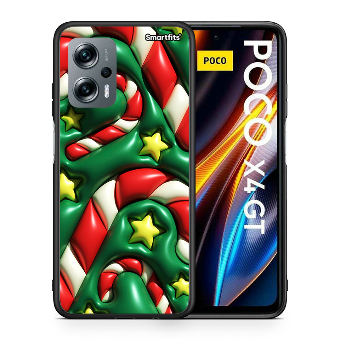 Θήκη Xiaomi Poco X4 GT Christmas Bubbles από τη Smartfits με σχέδιο στο πίσω μέρος και μαύρο περίβλημα | Xiaomi Poco X4 GT Christmas Bubbles case with colorful back and black bezels