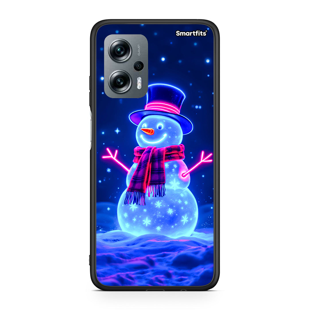 Xiaomi Poco X4 GT Christmas Neon Snowman θήκη από τη Smartfits με σχέδιο στο πίσω μέρος και μαύρο περίβλημα | Smartphone case with colorful back and black bezels by Smartfits