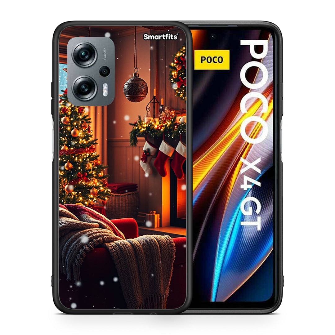 Θήκη Xiaomi Poco X4 GT Home For Christmas από τη Smartfits με σχέδιο στο πίσω μέρος και μαύρο περίβλημα | Xiaomi Poco X4 GT Home For Christmas case with colorful back and black bezels