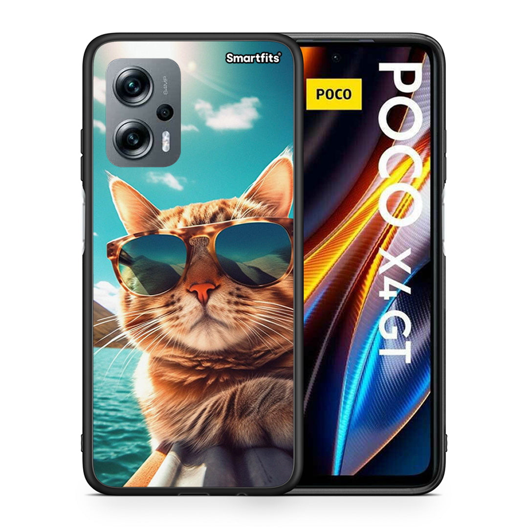 Θήκη Xiaomi Poco X4 GT Summer Cat από τη Smartfits με σχέδιο στο πίσω μέρος και μαύρο περίβλημα | Xiaomi Poco X4 GT Summer Cat case with colorful back and black bezels