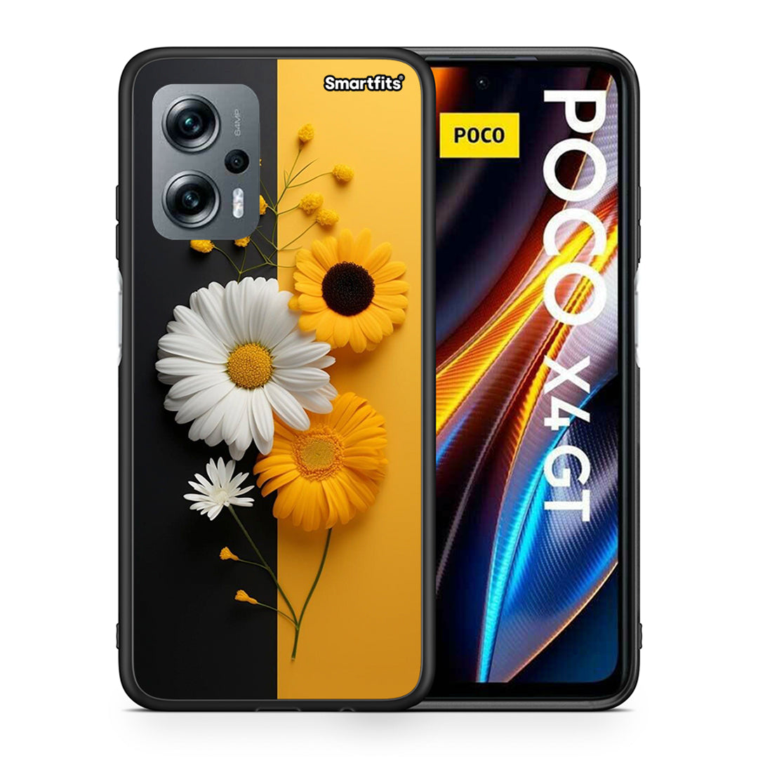 Θήκη Xiaomi Poco X4 GT Yellow Daisies από τη Smartfits με σχέδιο στο πίσω μέρος και μαύρο περίβλημα | Xiaomi Poco X4 GT Yellow Daisies case with colorful back and black bezels