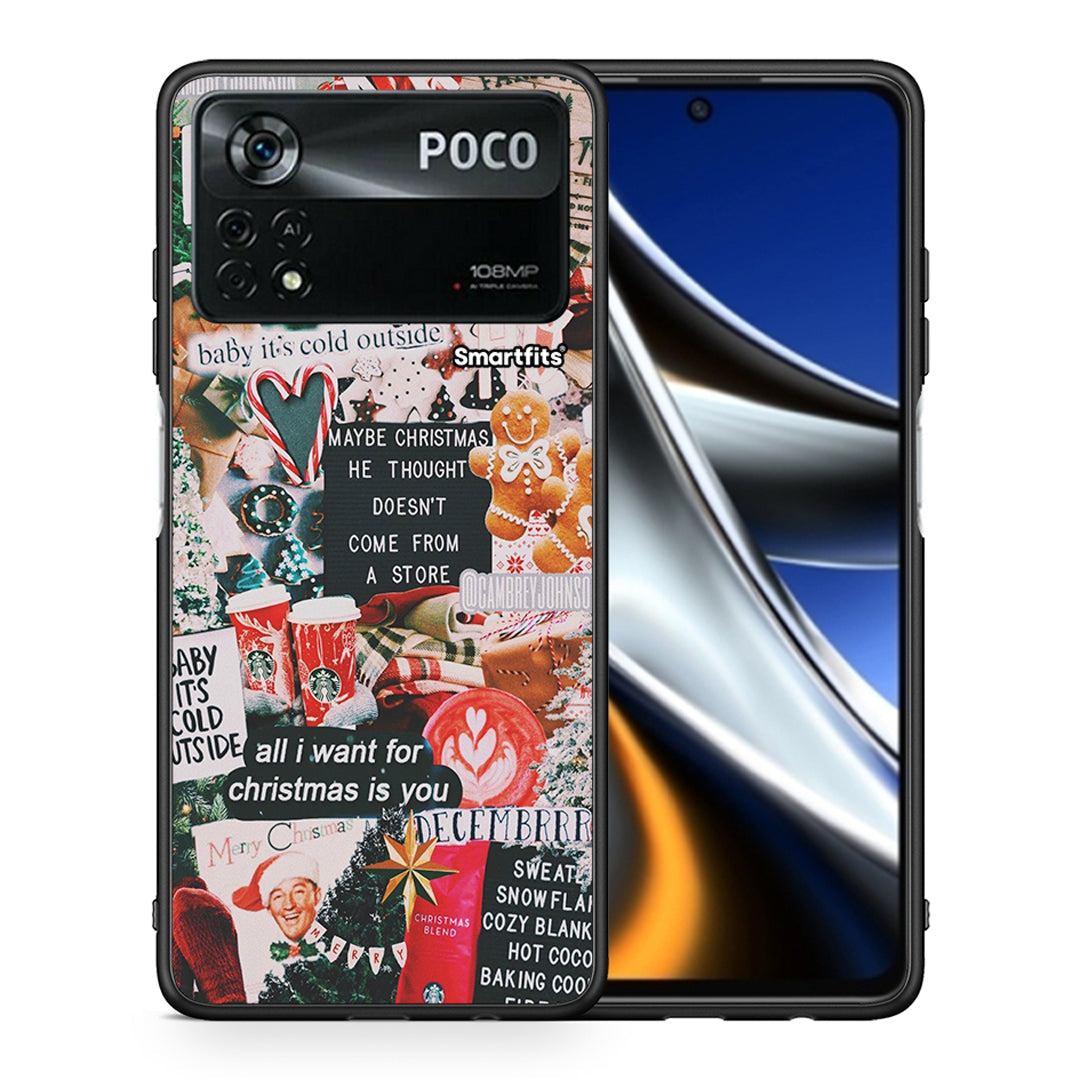 Θήκη Xiaomi Poco X4 Pro 5G Christmas Happiness από τη Smartfits με σχέδιο στο πίσω μέρος και μαύρο περίβλημα | Xiaomi Poco X4 Pro 5G Christmas Happiness case with colorful back and black bezels