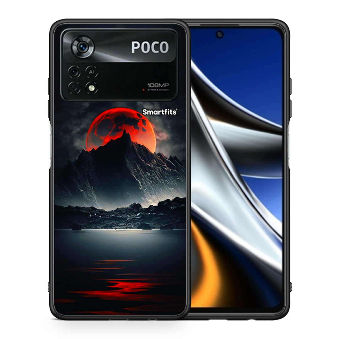 Θήκη Xiaomi Poco X4 Pro 5G Red Full Moon από τη Smartfits με σχέδιο στο πίσω μέρος και μαύρο περίβλημα | Xiaomi Poco X4 Pro 5G Red Full Moon case with colorful back and black bezels