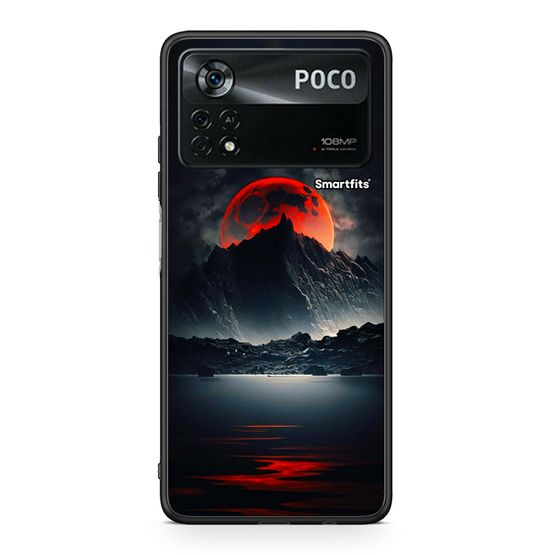 Xiaomi Poco X4 Pro 5G Red Full Moon θήκη από τη Smartfits με σχέδιο στο πίσω μέρος και μαύρο περίβλημα | Smartphone case with colorful back and black bezels by Smartfits