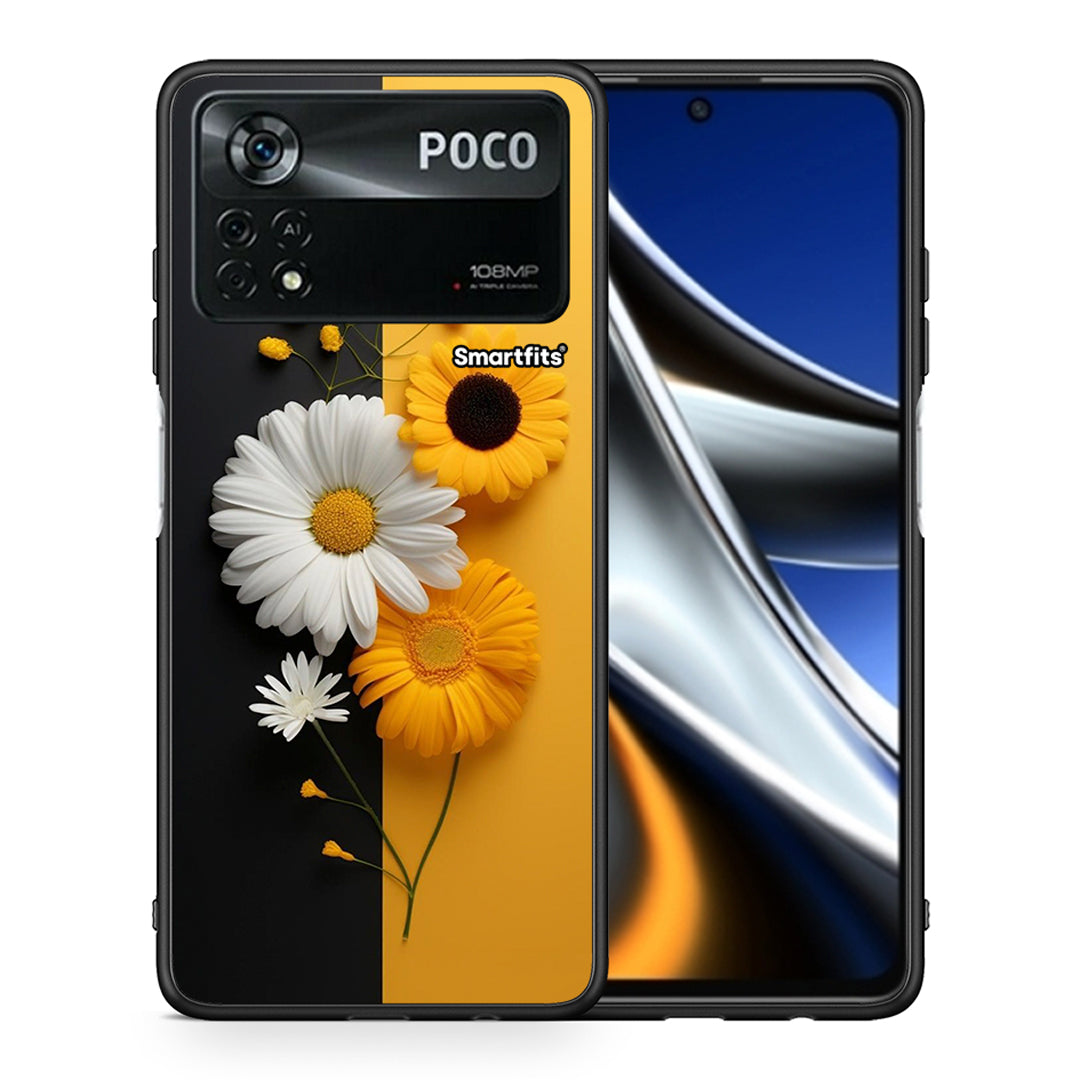 Θήκη Xiaomi Poco X4 Pro 5G Yellow Daisies από τη Smartfits με σχέδιο στο πίσω μέρος και μαύρο περίβλημα | Xiaomi Poco X4 Pro 5G Yellow Daisies case with colorful back and black bezels