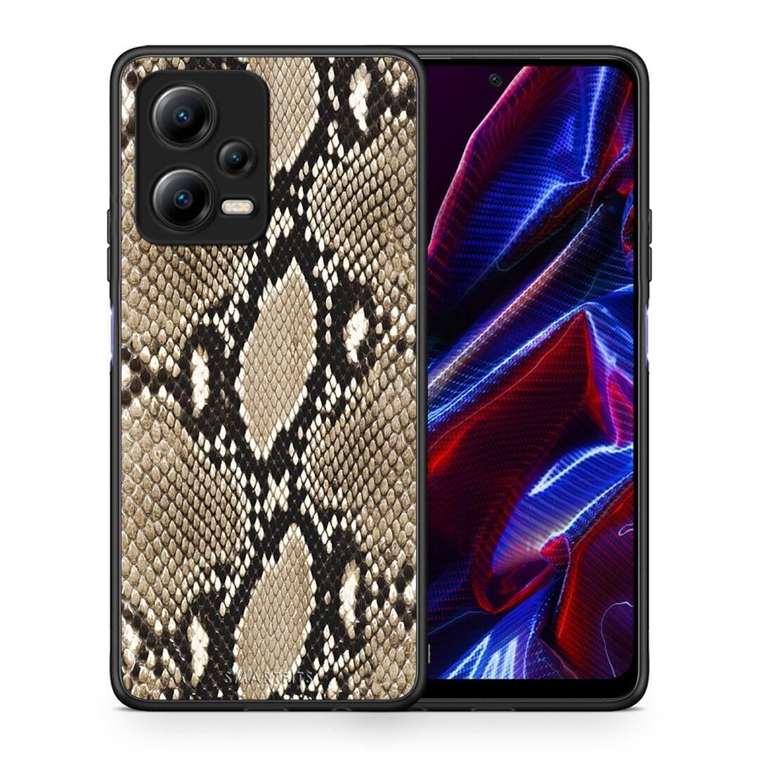 Θήκη Xiaomi Redmi Note 12 5G Animal Fashion Snake από τη Smartfits με σχέδιο στο πίσω μέρος και μαύρο περίβλημα | Xiaomi Redmi Note 12 5G Animal Fashion Snake Case with Colorful Back and Black Bezels