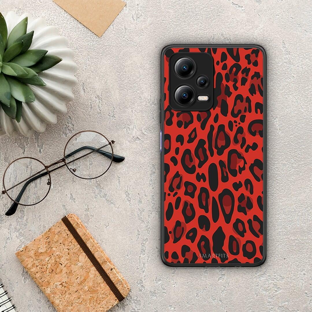 Θήκη Xiaomi Redmi Note 12 5G Animal Red Leopard από τη Smartfits με σχέδιο στο πίσω μέρος και μαύρο περίβλημα | Xiaomi Redmi Note 12 5G Animal Red Leopard Case with Colorful Back and Black Bezels