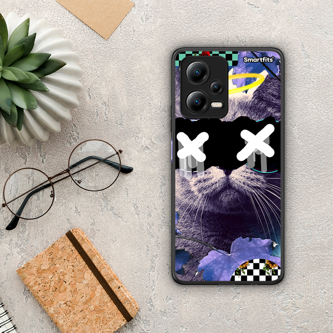 Θήκη Xiaomi Redmi Note 12 5G Cat Collage από τη Smartfits με σχέδιο στο πίσω μέρος και μαύρο περίβλημα | Xiaomi Redmi Note 12 5G Cat Collage Case with Colorful Back and Black Bezels