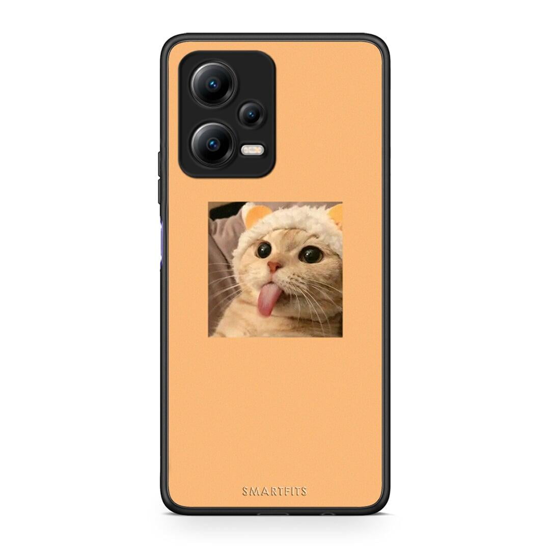 Θήκη Xiaomi Redmi Note 12 5G Cat Tongue από τη Smartfits με σχέδιο στο πίσω μέρος και μαύρο περίβλημα | Xiaomi Redmi Note 12 5G Cat Tongue Case with Colorful Back and Black Bezels