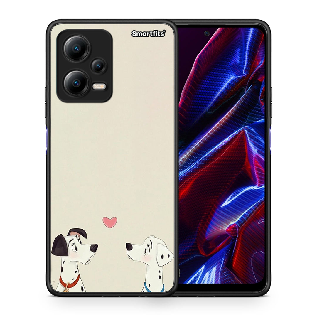 Θήκη Xiaomi Redmi Note 12 5G Dalmatians Love από τη Smartfits με σχέδιο στο πίσω μέρος και μαύρο περίβλημα | Xiaomi Redmi Note 12 5G Dalmatians Love Case with Colorful Back and Black Bezels