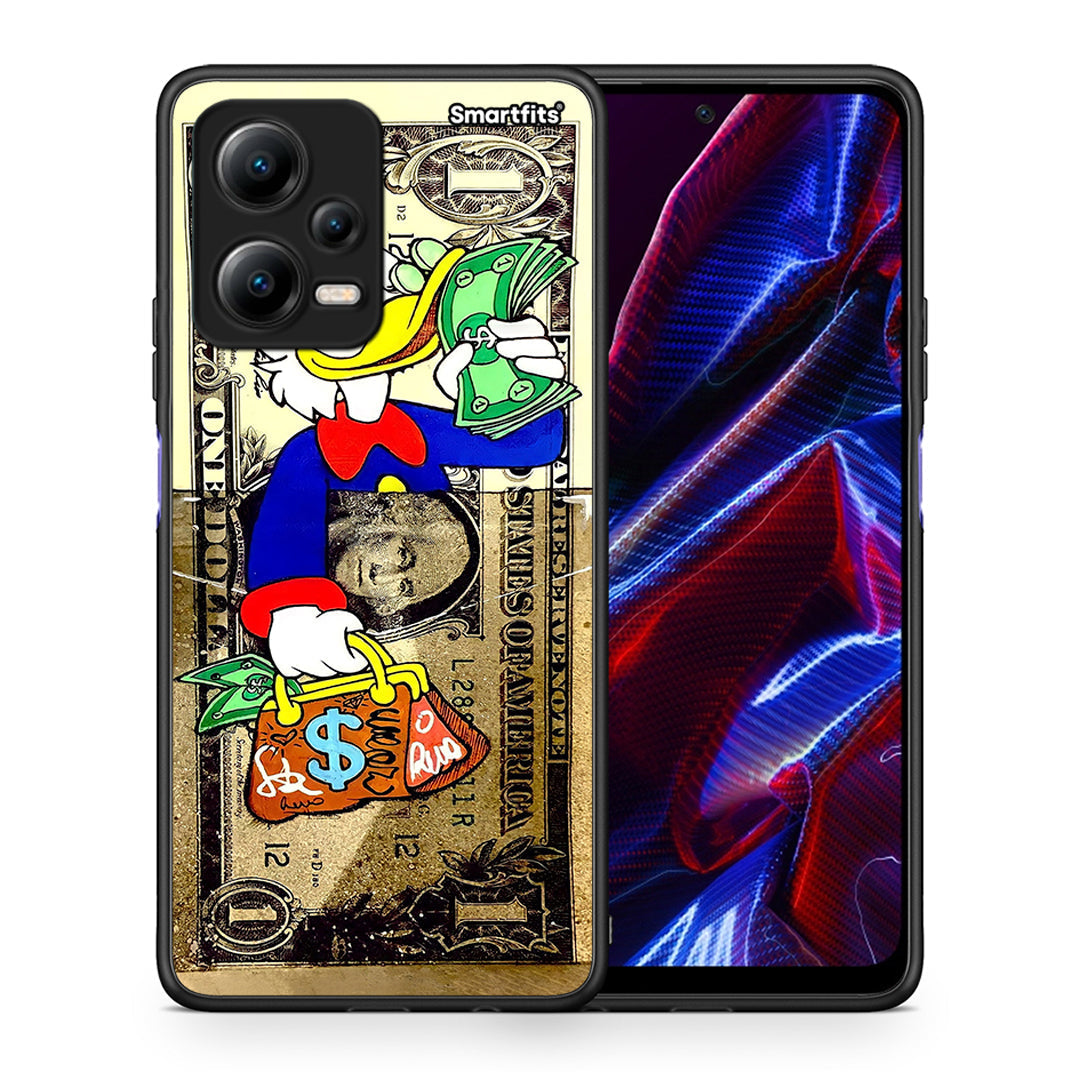 Θήκη Xiaomi Redmi Note 12 5G Duck Money από τη Smartfits με σχέδιο στο πίσω μέρος και μαύρο περίβλημα | Xiaomi Redmi Note 12 5G Duck Money Case with Colorful Back and Black Bezels