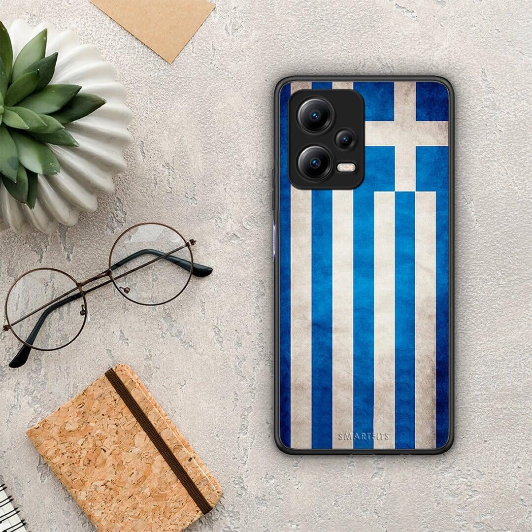 Θήκη Xiaomi Redmi Note 12 5G Flag Greek από τη Smartfits με σχέδιο στο πίσω μέρος και μαύρο περίβλημα | Xiaomi Redmi Note 12 5G Flag Greek Case with Colorful Back and Black Bezels