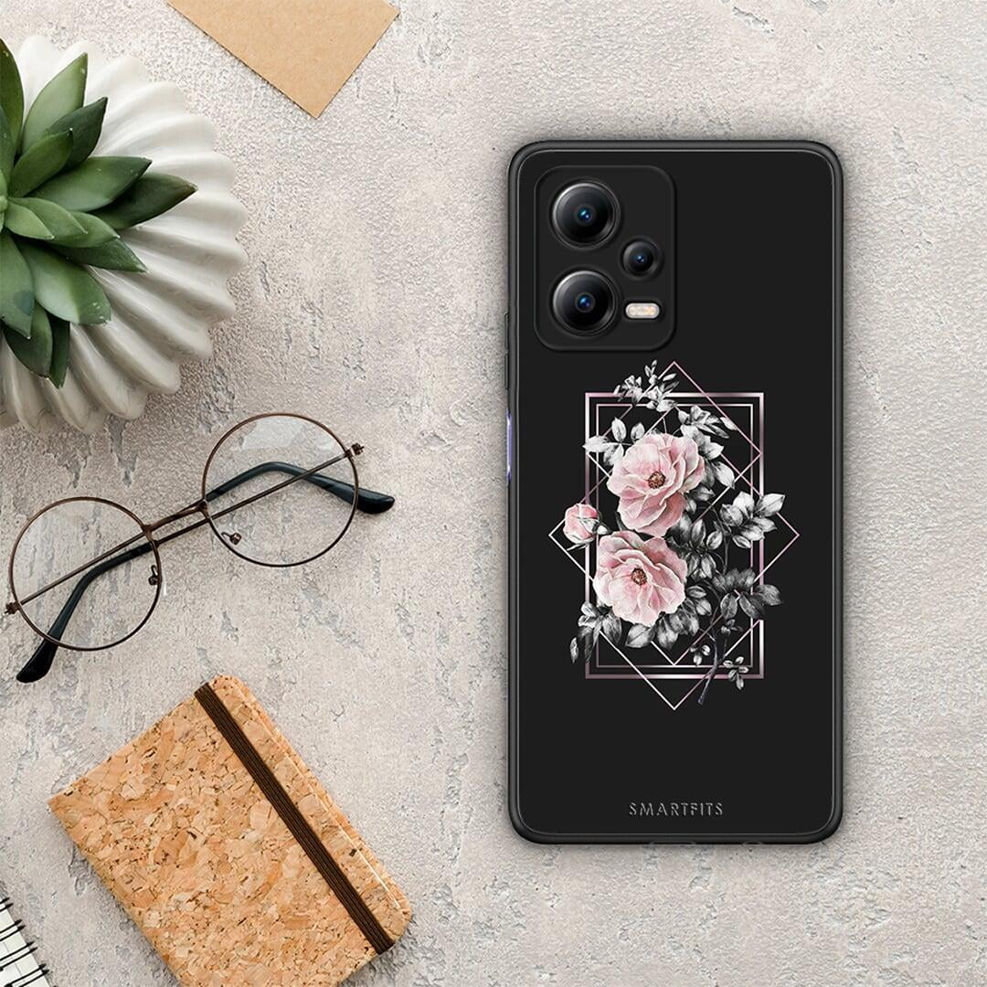 Θήκη Xiaomi Redmi Note 12 5G Flower Frame από τη Smartfits με σχέδιο στο πίσω μέρος και μαύρο περίβλημα | Xiaomi Redmi Note 12 5G Flower Frame Case with Colorful Back and Black Bezels