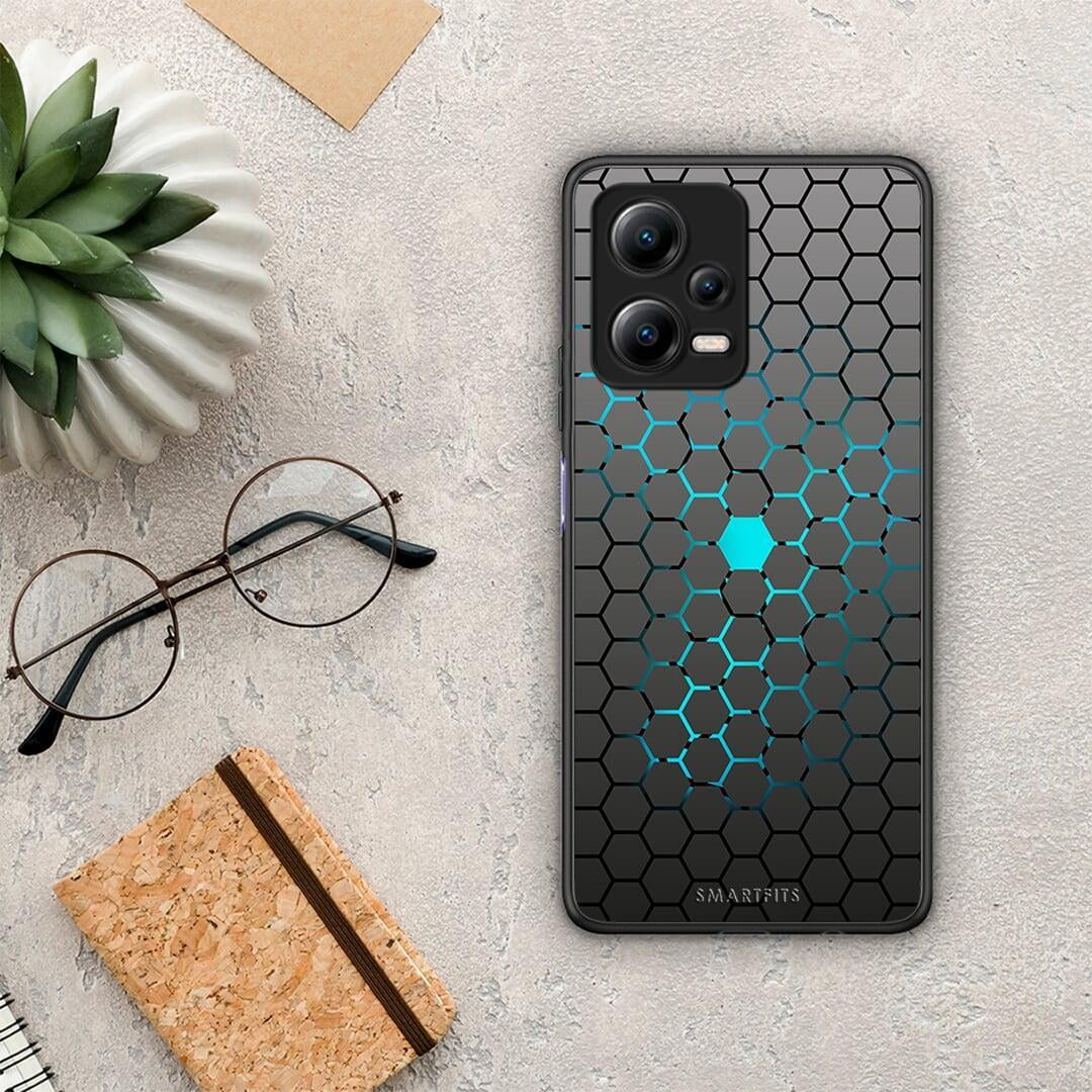 Θήκη Xiaomi Redmi Note 12 5G Geometric Hexagonal από τη Smartfits με σχέδιο στο πίσω μέρος και μαύρο περίβλημα | Xiaomi Redmi Note 12 5G Geometric Hexagonal Case with Colorful Back and Black Bezels