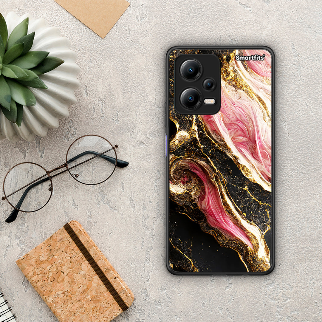 Θήκη Xiaomi Redmi Note 12 5G Glamorous Pink Marble από τη Smartfits με σχέδιο στο πίσω μέρος και μαύρο περίβλημα | Xiaomi Redmi Note 12 5G Glamorous Pink Marble Case with Colorful Back and Black Bezels