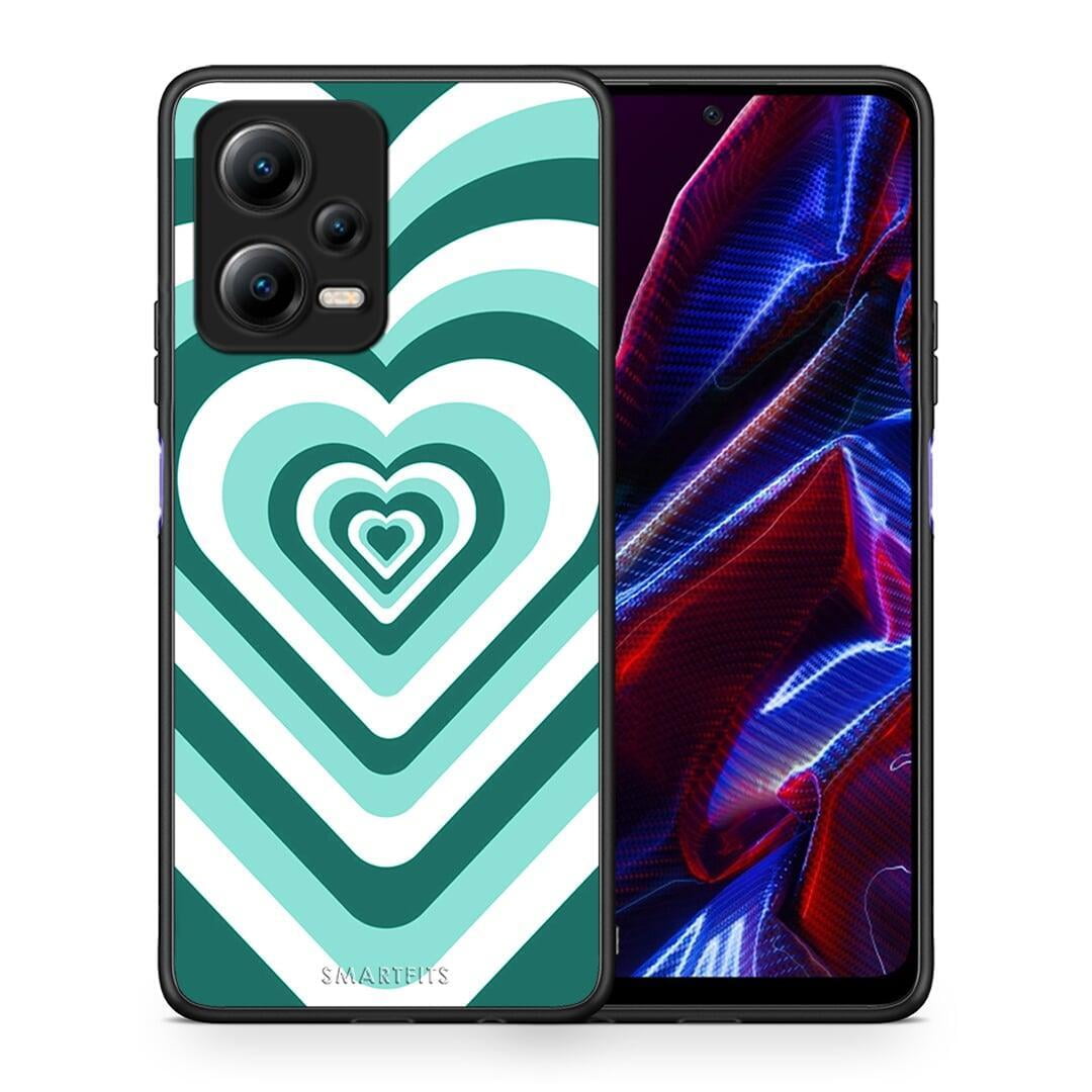 Θήκη Xiaomi Redmi Note 12 5G Green Hearts από τη Smartfits με σχέδιο στο πίσω μέρος και μαύρο περίβλημα | Xiaomi Redmi Note 12 5G Green Hearts Case with Colorful Back and Black Bezels