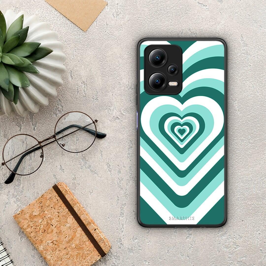 Θήκη Xiaomi Redmi Note 12 5G Green Hearts από τη Smartfits με σχέδιο στο πίσω μέρος και μαύρο περίβλημα | Xiaomi Redmi Note 12 5G Green Hearts Case with Colorful Back and Black Bezels