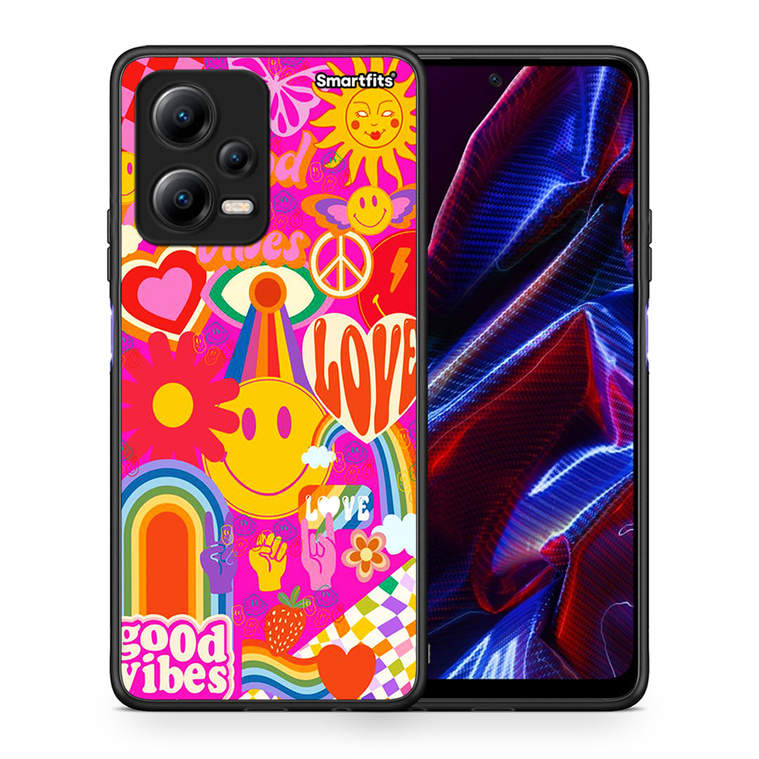 Θήκη Xiaomi Redmi Note 12 5G Hippie Love από τη Smartfits με σχέδιο στο πίσω μέρος και μαύρο περίβλημα | Xiaomi Redmi Note 12 5G Hippie Love Case with Colorful Back and Black Bezels