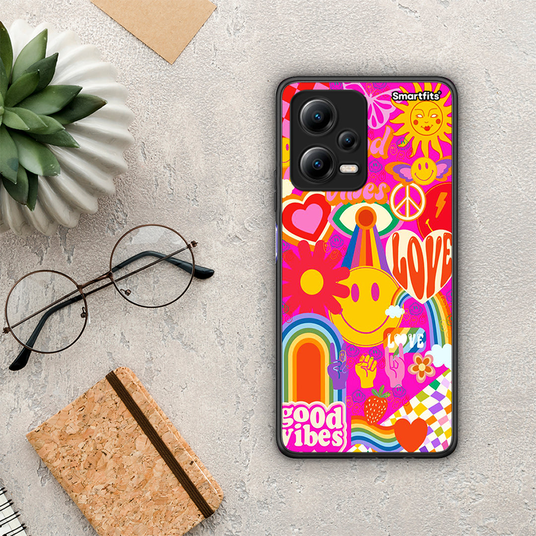 Θήκη Xiaomi Redmi Note 12 5G Hippie Love από τη Smartfits με σχέδιο στο πίσω μέρος και μαύρο περίβλημα | Xiaomi Redmi Note 12 5G Hippie Love Case with Colorful Back and Black Bezels